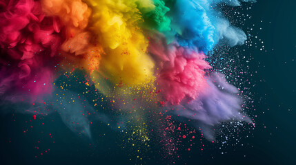 Explosion of Colorful Powder on Dark Background.
