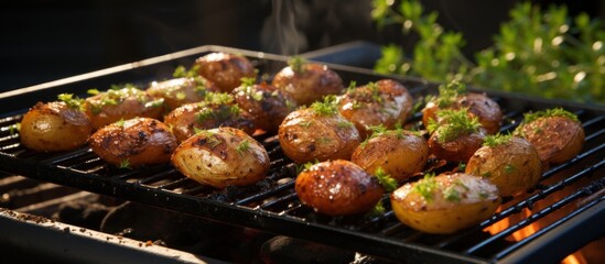Steamed potatoes on the grill