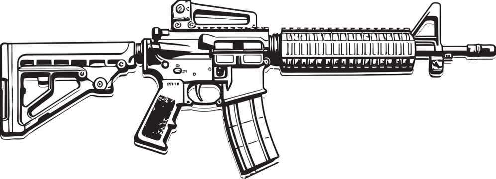 Elite Power M16 Rifle Icon in Black Vector Battle Tested M16 Rifle Symbol in Black Vector