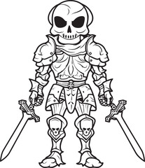 Dark Guardian Skeleton Knight Logo Design in Black Vector Shadowed Defender Skeleton Knight Icon in Black Vector
