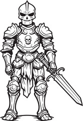 Fototapeta premium Deaths Defender Skeleton Knight Logo Design in Black Vector Dark Warrior Skeleton Knight Icon in Black Vector