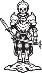 Fototapeta na wymiar Haunted Paladin Skeleton Knight Logo Design in Black Vector Deaths Guardian Skeleton Knight Icon in Black Vector