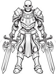 Shadowed Warrior Skeleton Knight Logo Design in Black Vector Spectral Champion Skeleton Knight Icon in Black Vector