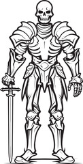 Fototapeta na wymiar Dark Sentinel Skeleton Knight Logo Design in Black Vector Shadowed Defender Skeleton Knight Icon in Black Vector