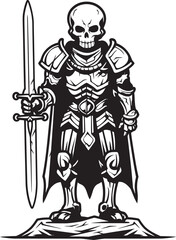 Spectral Guardian Skeleton Knight Symbol in Black Vector Grim Warrior Skeleton Knight Logo Design in Black Vector