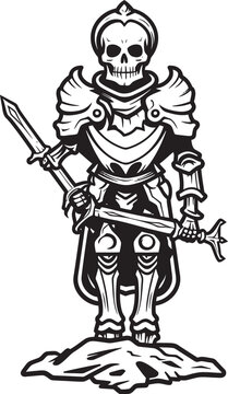 Haunted Paladin Skeleton Knight Logo Design in Black Vector Deaths Guardian Skeleton Knight Icon in Black Vector