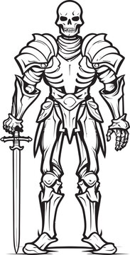 Dark Sentinel Skeleton Knight Logo Design in Black Vector Shadowed Defender Skeleton Knight Icon in Black Vector