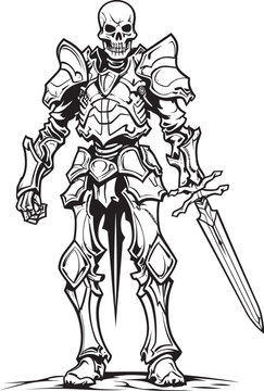 Haunted Defender Skeleton Knight Symbol in Black Vector Deaths Guardian Skeleton Knight Logo Design in Black Vector