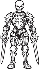 Haunted Hero Skeleton Knight Symbol in Black Vector Ebonclad Champion Skeleton Knight Logo Design in Black Vector