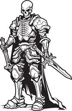 Grim Warrior Skeleton Knight Symbol in Black Vector Phantom Sentinel Skeleton Knight Logo Design in Black Vector