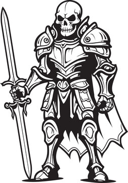 Shadowed Sentinel Skeleton Knight Black Logo Design Vector Icon Grim Guardian Skeleton Knight Emblem in Black Vector