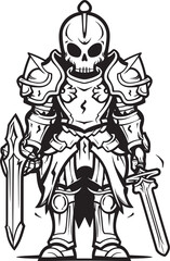 Shadowed Paladin Skeleton Knight Logo Design in Black Vector Spectral Sentinel Skeleton Knight Icon in Black Vector
