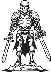 Haunted Guardian Skeleton Knight Symbol in Black Vector Deaths Defender Skeleton Knight Logo Design in Black Vector
