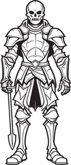 Deaths Defender Skeleton Knight Logo Design in Black Vector Dark Warrior Skeleton Knight Icon in Black Vector
