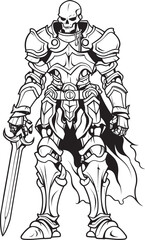 Fototapeta na wymiar Spectral Guardian Skeleton Knight Logo Design in Black Vector Grim Warrior Skeleton Knight Icon in Black Vector
