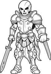 Shadowed Warrior Skeleton Knight Logo Design in Black Vector Spectral Champion Skeleton Knight Icon in Black Vector