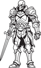 Grim Paladin Skeleton Knight Symbol in Black Vector Phantom Sentinel Skeleton Knight Logo Design in Black Vector