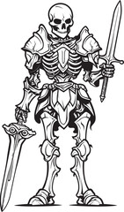 Grim Reapers Guardian Skeleton Knight Icon in Black Vector Phantom Sentinel Skeleton Knight Symbol in Black Vector