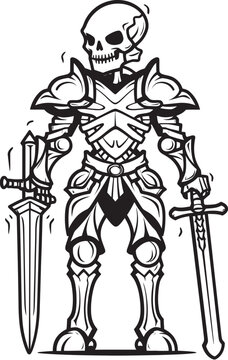 Phantom Sentinel Skeleton Knight Logo Design in Black Vector Haunted Warrior Skeleton Knight Icon in Black Vector