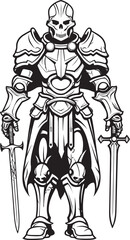 Fototapeta na wymiar Spectral Champion Skeleton Knight Logo Design in Black Vector Dark Sentinel Skeleton Knight Icon in Black Vector