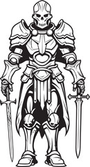 Spectral Champion Skeleton Knight Logo Design in Black Vector Dark Sentinel Skeleton Knight Icon in Black Vector