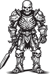Fototapeta na wymiar Deaths Guardian Skeleton Knight Symbol in Black Vector Grim Protector Skeleton Knight Logo Design in Black Vector