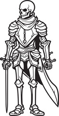 Spectral Sentinel Skeleton Knight Logo Design in Black Vector Haunted Guardian Skeleton Knight Icon in Black Vector