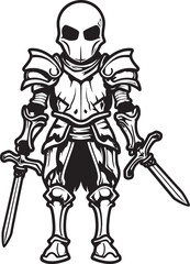 Haunted Guardian Skeleton Knight Icon in Black Vector Dark Warrior Skeleton Knight Symbol in Black Vector