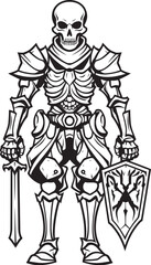 Dark Warrior Skeleton Knight Symbol in Black Vector Deaths Paladin Skeleton Knight Logo Design in Black Vector