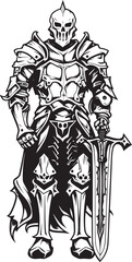 Fototapeta na wymiar Grim Sentinel Skeleton Knight Icon in Black Vector Shadowed Protector Skeleton Knight Symbol in Black Vector