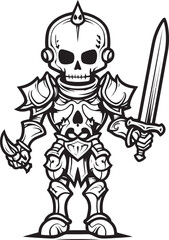 Dark Defender Skeleton Knight Logo Design in Vector Black Phantom Protector Skeleton Knight Icon in Black Vector