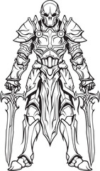 Grim Guardian Skeleton Knight Emblem in Black Vector Spectral Warrior Skeleton Knight Symbol in Black Vector
