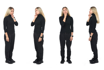 Obraz premium various poses of the same woman thinking on white background