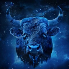 Taurus Zodiac Sign, Horoscope Symbol, Magic Astrology Bull, Taurus in Fantastic Night Sky - obrazy, fototapety, plakaty