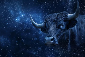 Foto op Plexiglas Taurus Zodiac Sign, Horoscope Symbol, Magic Astrology Bull, Taurus in Fantastic Night Sky © artemstepanov