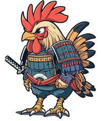 Cool Samurai Chicken Rooster / Vintaged Japanese Samurai Chicken Ninja Warrior with Katana Sword and Traditional Samurai Clothing