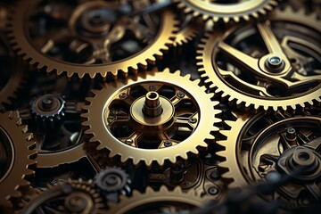 Cylindrical Metal gears closeup. Work factory. Generate Ai