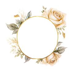 The gold rose is framed with letters in the center but there are no letters. In the form of a white background card
