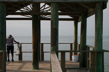 Wide View out Bay Vista Park pier with leading lines towards Tampa Bay and the Sunshine Skyway...