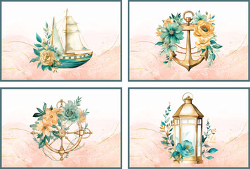 Ocean-Inspired Postcard Designs: A Set of 4 for Any Occasion