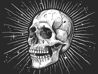 Cercles muraux Militaire A skull is drawn in black and white coloring. Imitation sketch print. Illustration for cover, card, postcard, interior design, banner, poster, brochure or presentation.