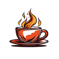 Fire and cup of coffee illustration for t-shirt 