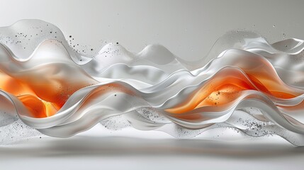  a white and orange wave of liquid on a gray background with a splash of water on the bottom of the wave.