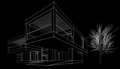 house building sketch architecture 3d illustration