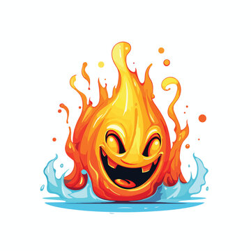 Fire inside melted smile emoji cartoon illustration