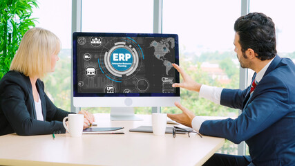 Fototapeta na wymiar ERP enterprise resource planning software for modish business to plan the marketing strategy