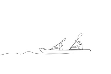kayak canoe boat people sport together activity outdoor one line art design vector © Ali