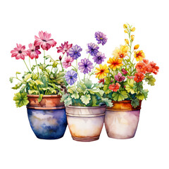 Naklejka na ściany i meble Artistic representation of spring blossoms in painted pots, ideal for decor