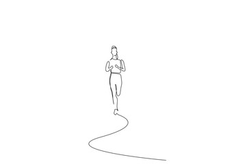 fit young woman jogging doing sports lifestyle one line art design vector