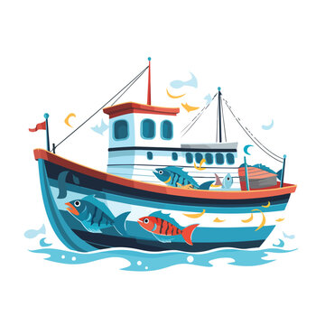 Fish ship on a white background flat vector